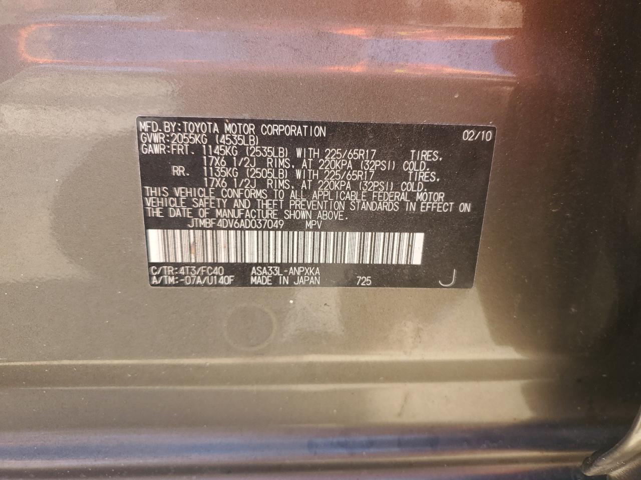 JTMBF4DV6AD037049 2010 Toyota Rav4