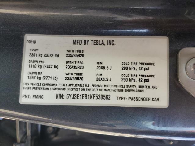 2019 Tesla Model 3 VIN: 5YJ3E1EB1KF530562 Lot: 53291984