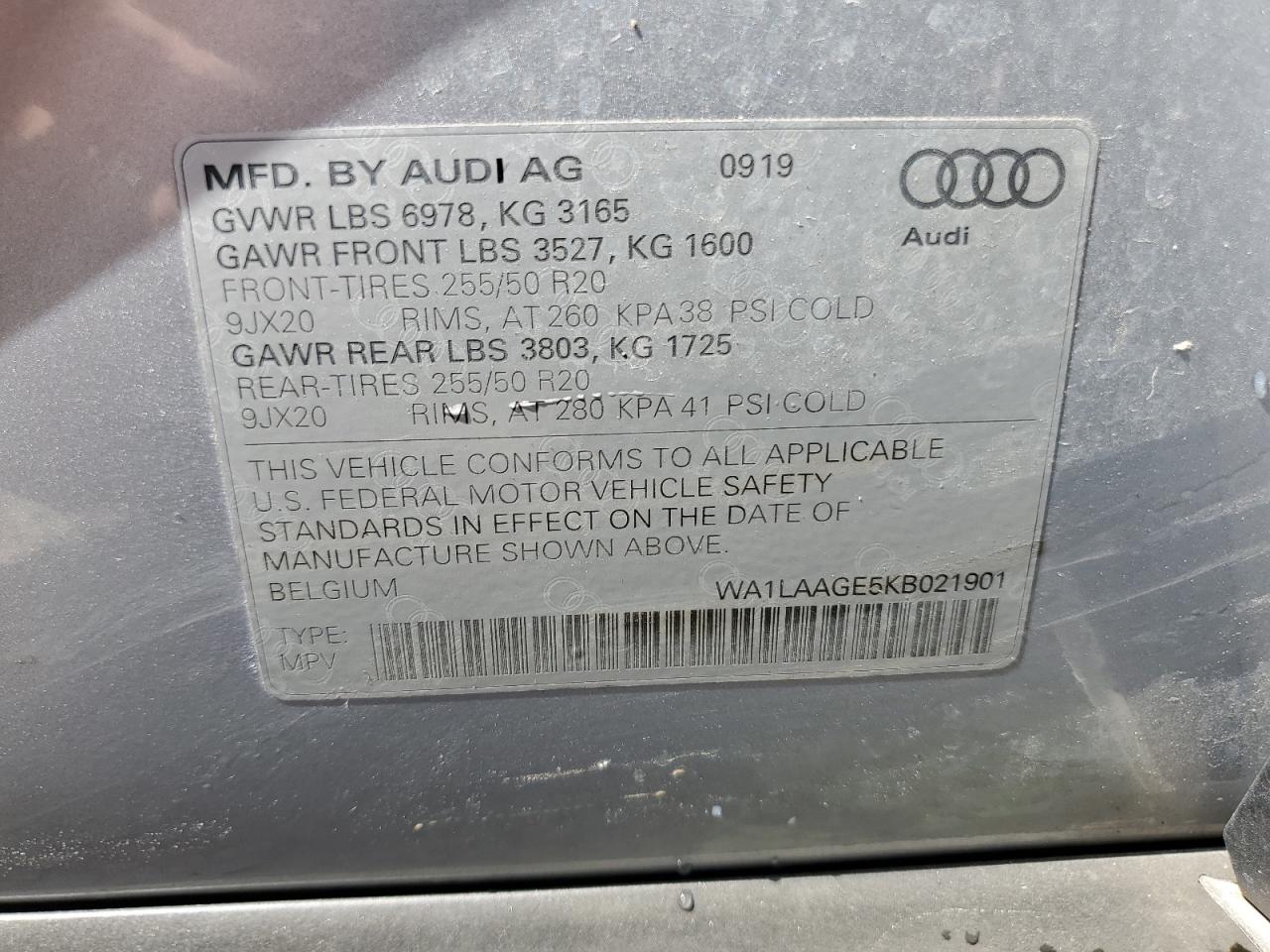 WA1LAAGE5KB021901 2019 Audi E-Tron Premium Plus