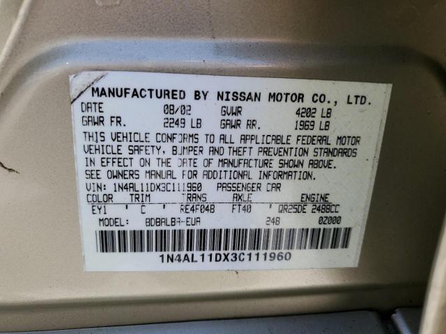 2003 Nissan Altima Base VIN: 1N4AL11DX3C111960 Lot: 51192294