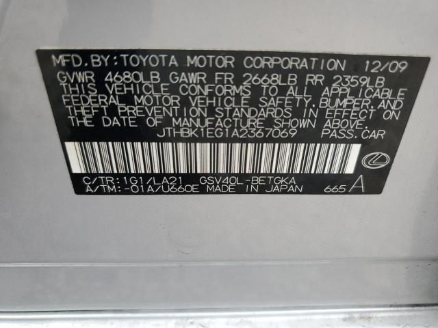 2010 Lexus Es 350 VIN: JTHBK1EG1A2367069 Lot: 55935624