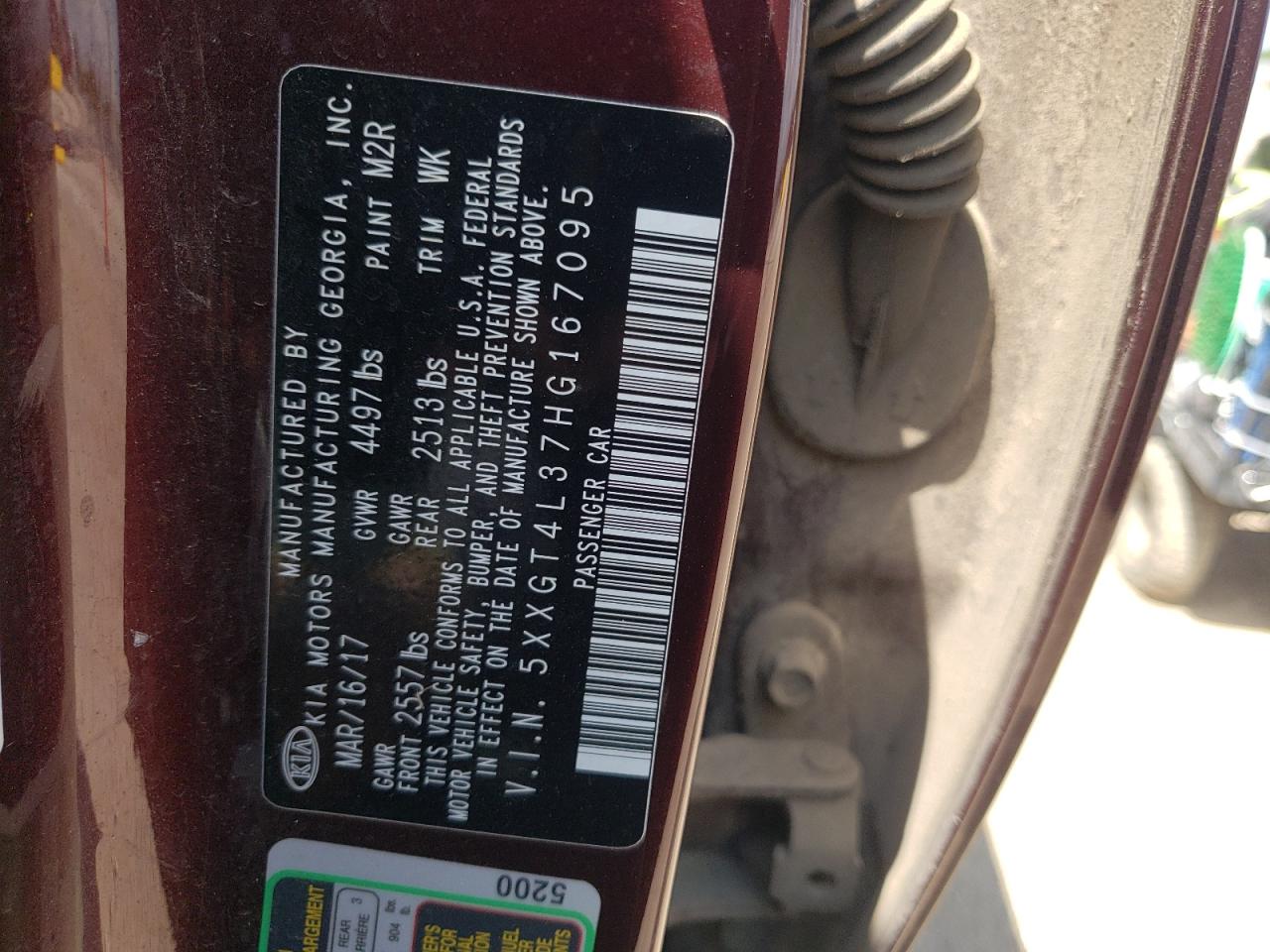 5XXGT4L37HG167095 2017 Kia Optima Lx