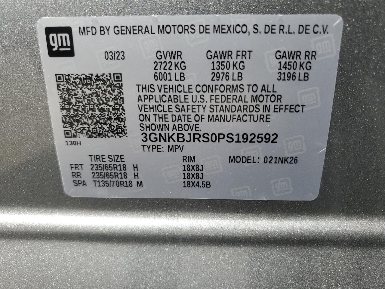 3GNKBJRS0PS192592 2023 Chevrolet Blazer 3Lt