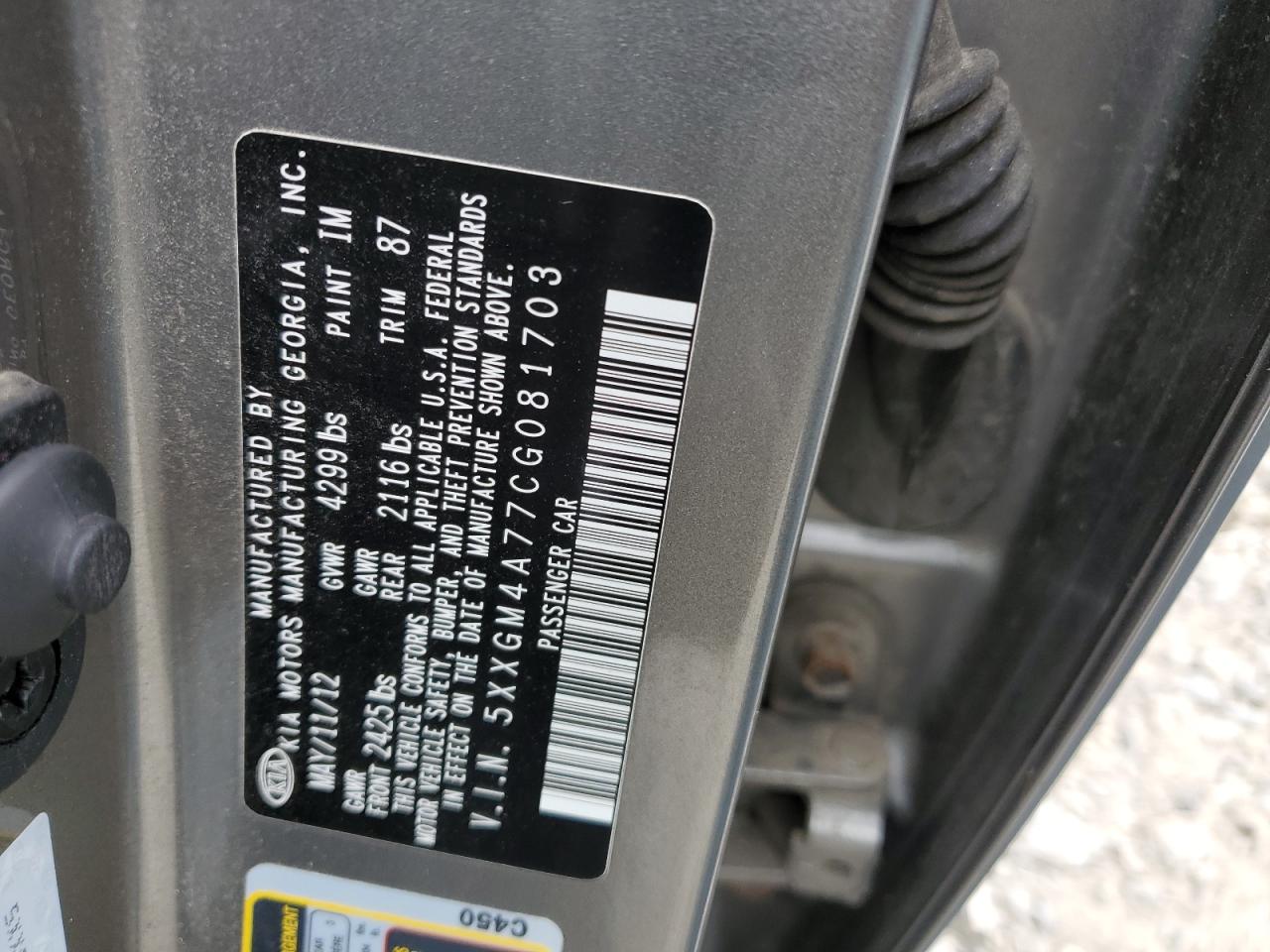 5XXGM4A77CG081703 2012 Kia Optima Lx