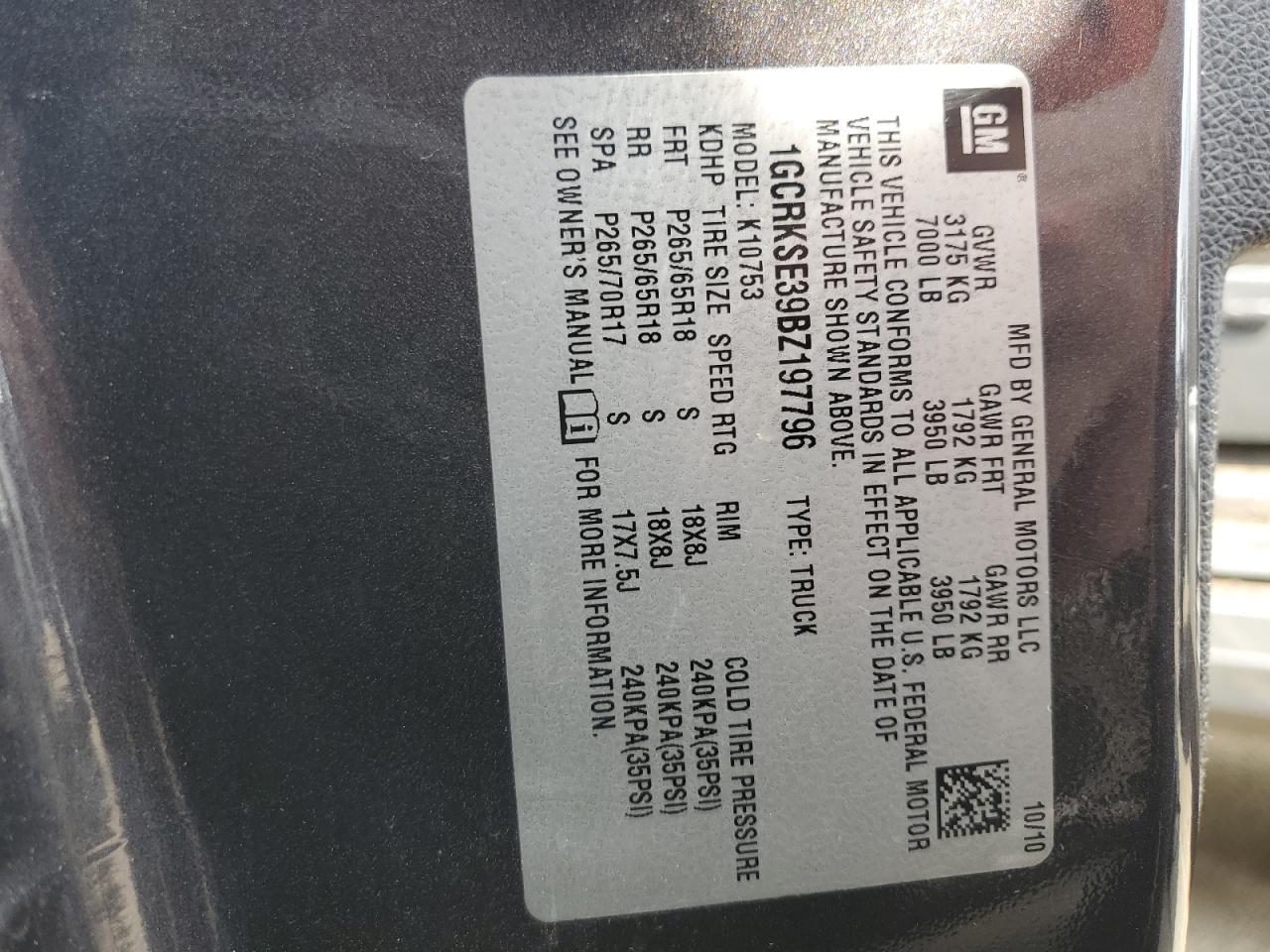 1GCRKSE39BZ197796 2011 Chevrolet Silverado K1500 Lt