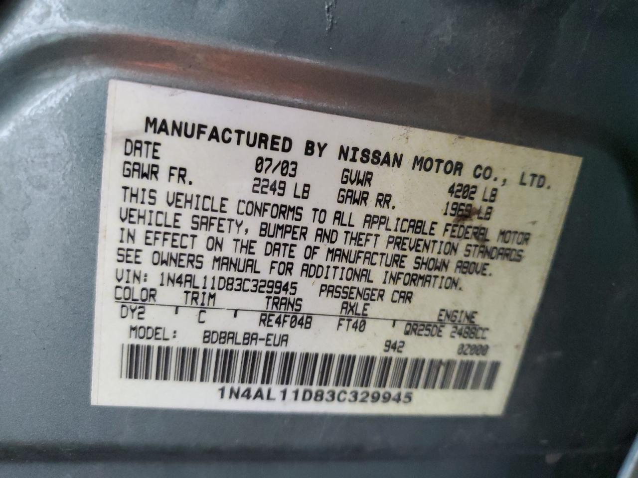 1N4AL11D83C329945 2003 Nissan Altima Base