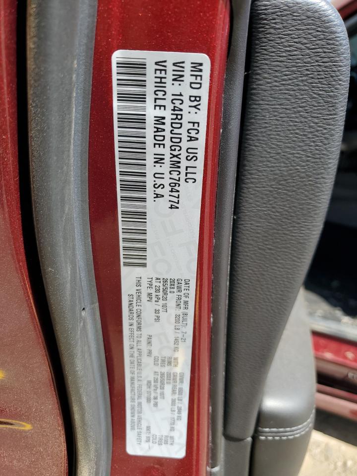 1C4RDJDGXMC764774 2021 Dodge Durango Gt