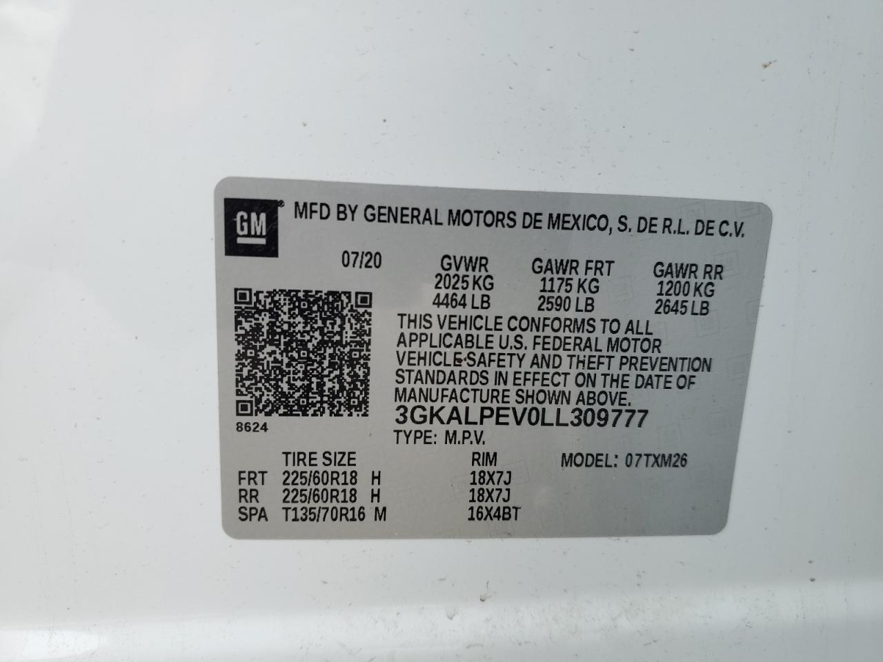 3GKALPEV0LL309777 2020 GMC Terrain Slt