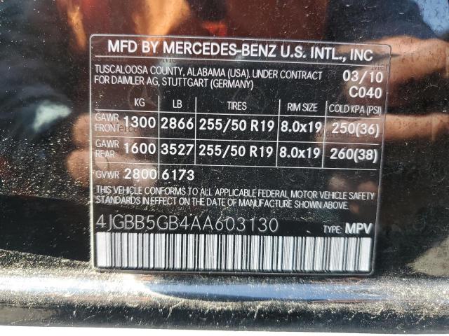 2010 Mercedes-Benz Ml 350 VIN: 4JGBB5GB4AA603130 Lot: 57456374