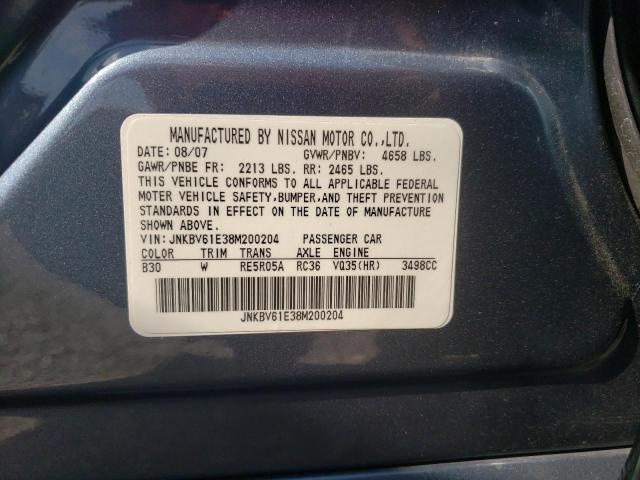 2008 Infiniti G35 VIN: JNKBV61E38M200204 Lot: 54910014