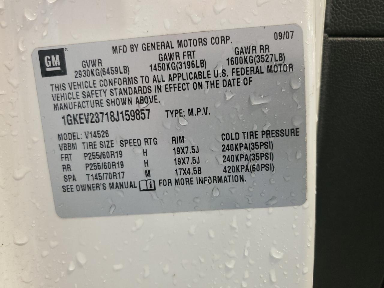 1GKEV23718J159857 2008 GMC Acadia Slt-1