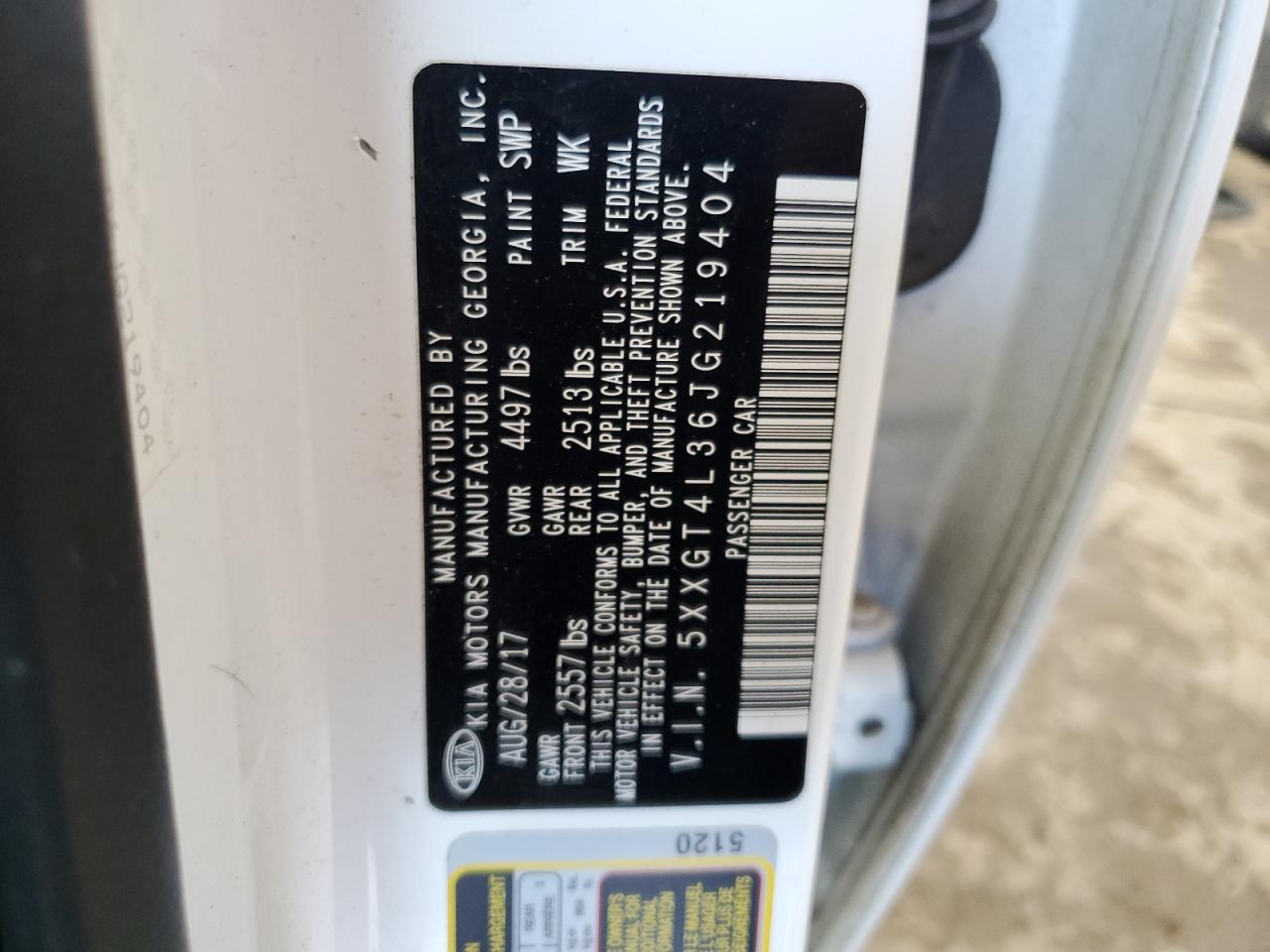 5XXGT4L36JG219404 2018 Kia Optima Lx