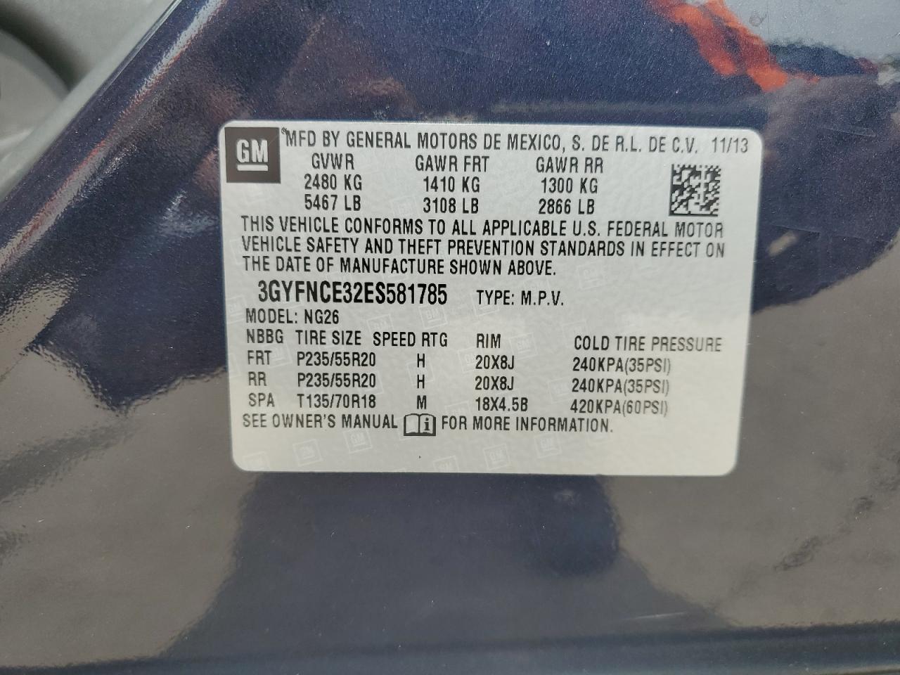 3GYFNCE32ES581785 2014 Cadillac Srx Performance Collection
