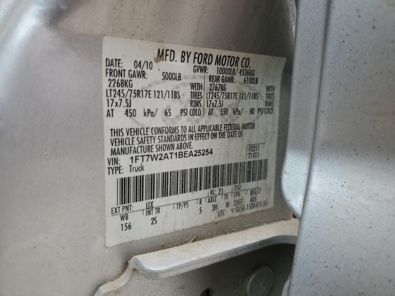 1FT7W2AT1BEA25254 2011 Ford F250 Super Duty