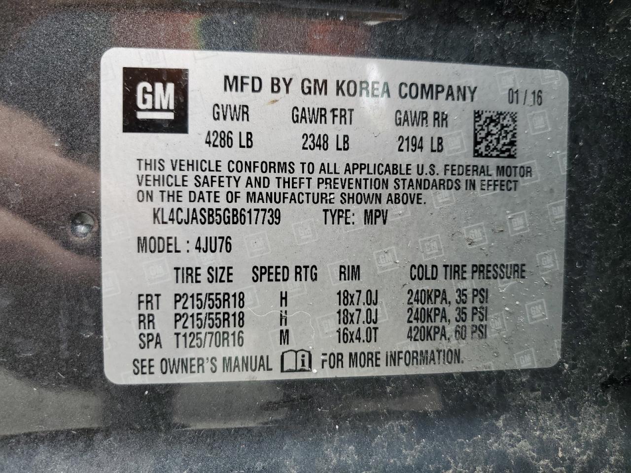 KL4CJASB5GB617739 2016 Buick Encore