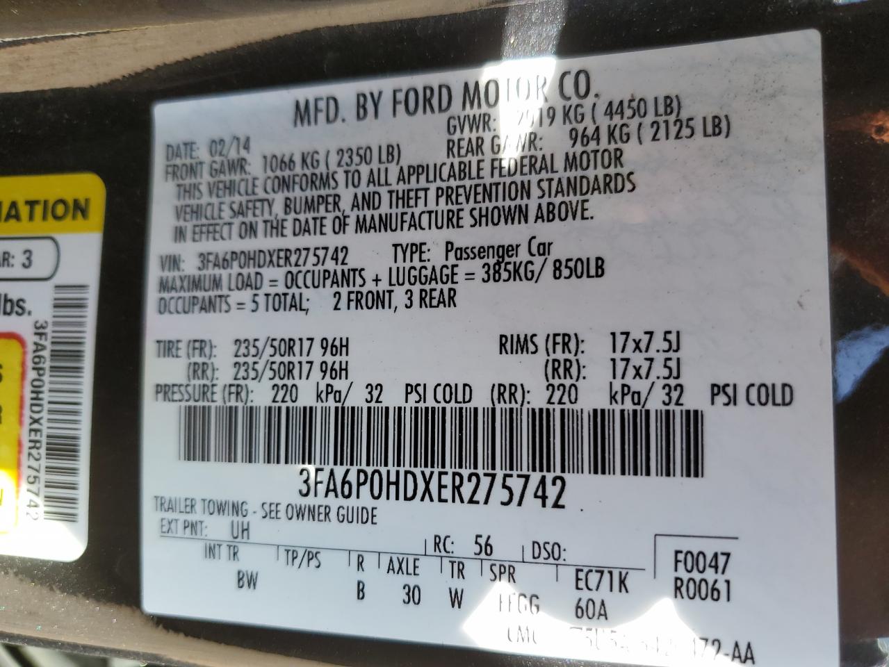 3FA6P0HDXER275742 2014 Ford Fusion Se