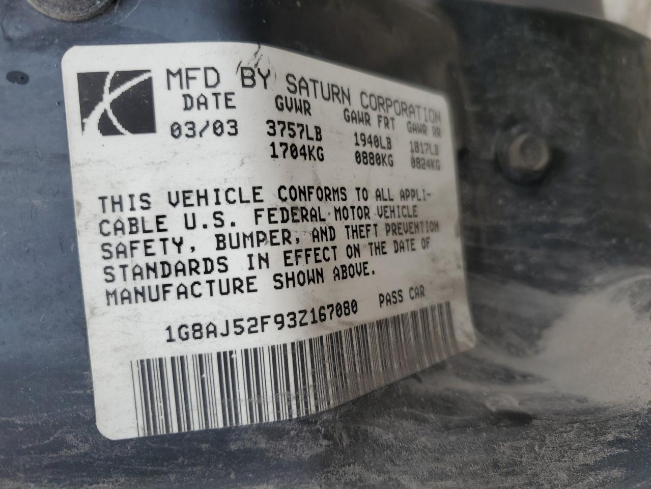 1G8AJ52F93Z167080 2003 Saturn Ion Level 2