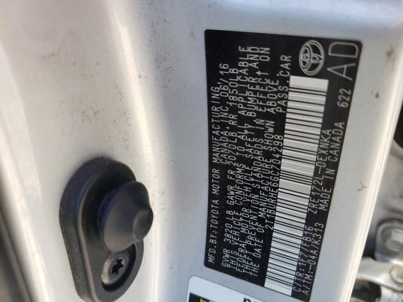 2T1BURHE6GC704298 2016 Toyota Corolla L