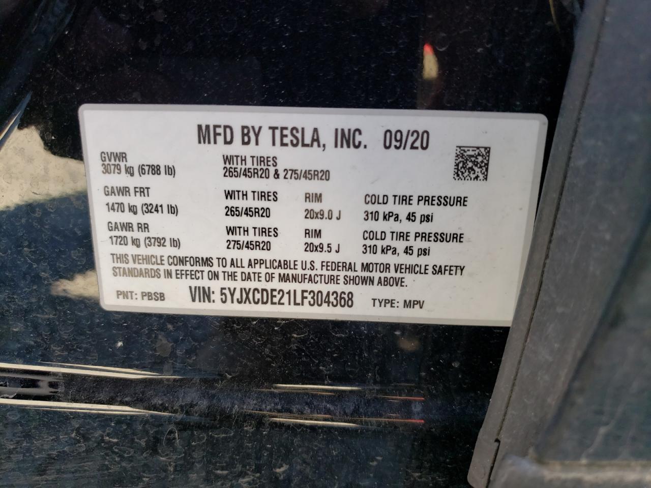 5YJXCDE21LF304368 2020 Tesla Model X