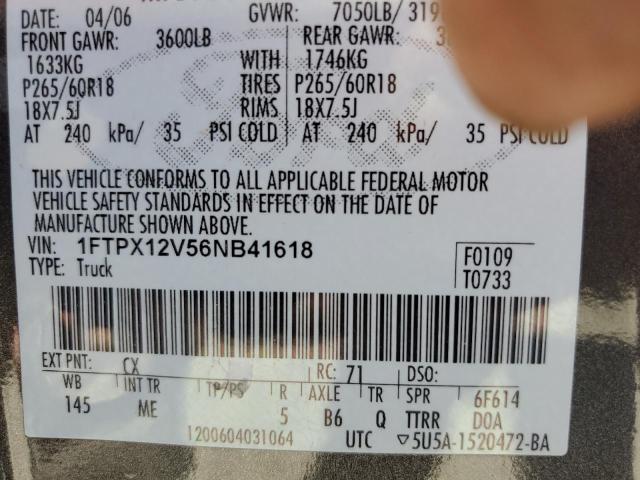 2006 Ford F150 VIN: 1FTPX12V56NB41618 Lot: 47432784