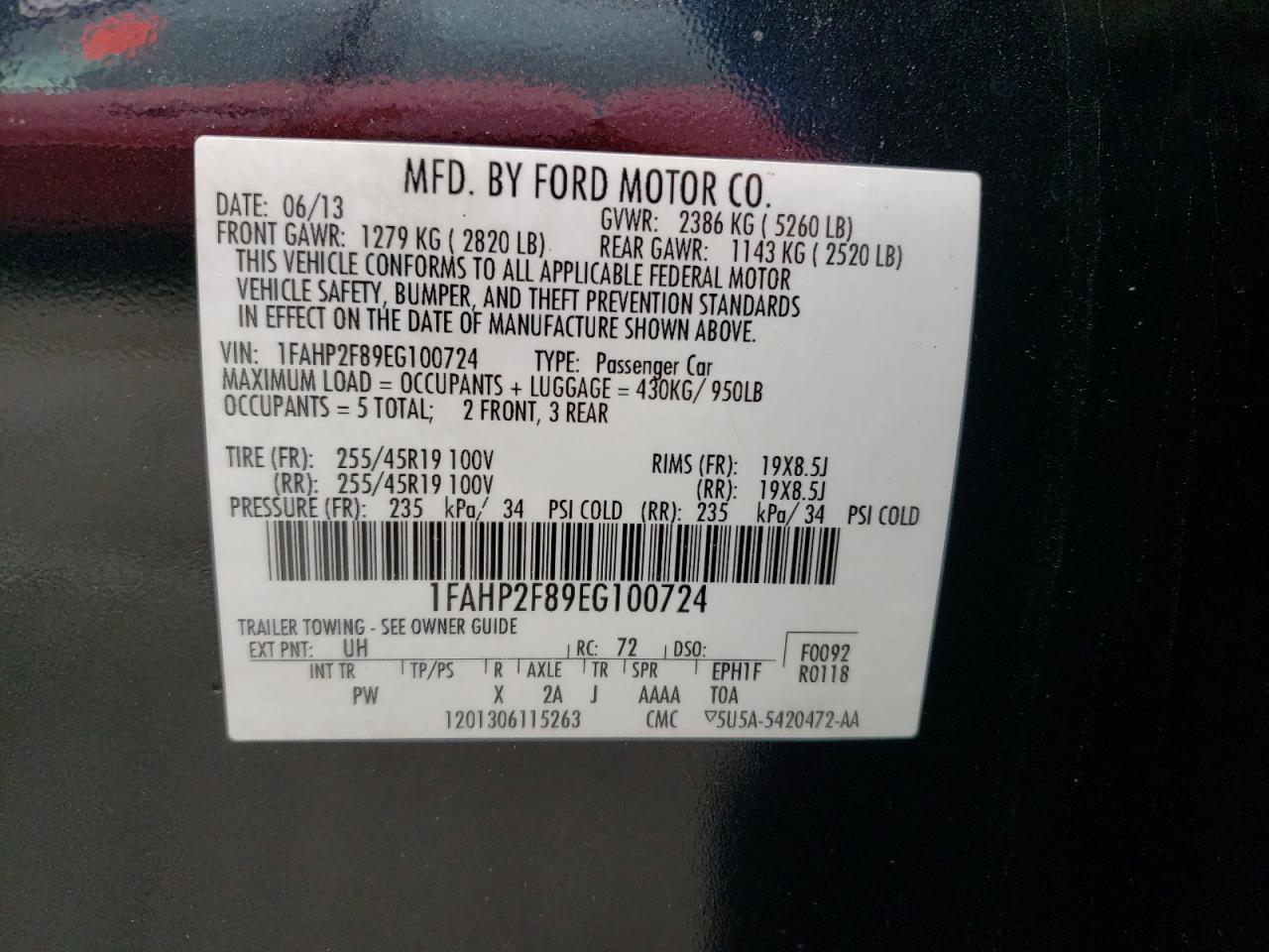 1FAHP2F89EG100724 2014 Ford Taurus Limited