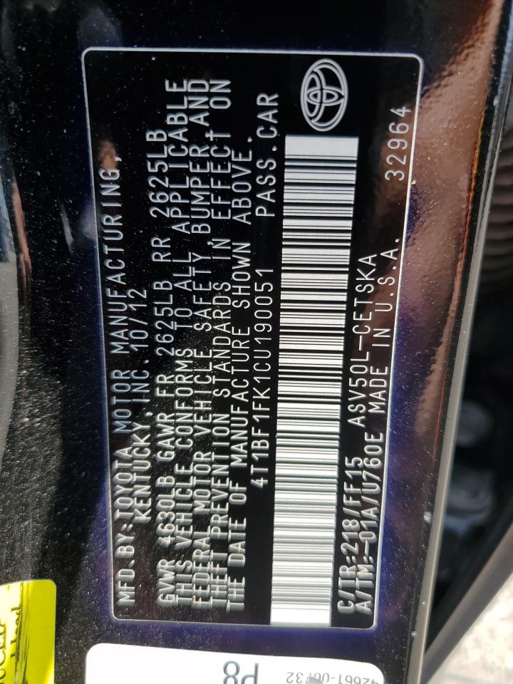 4T1BF1FK1CU190051 2012 Toyota Camry Base