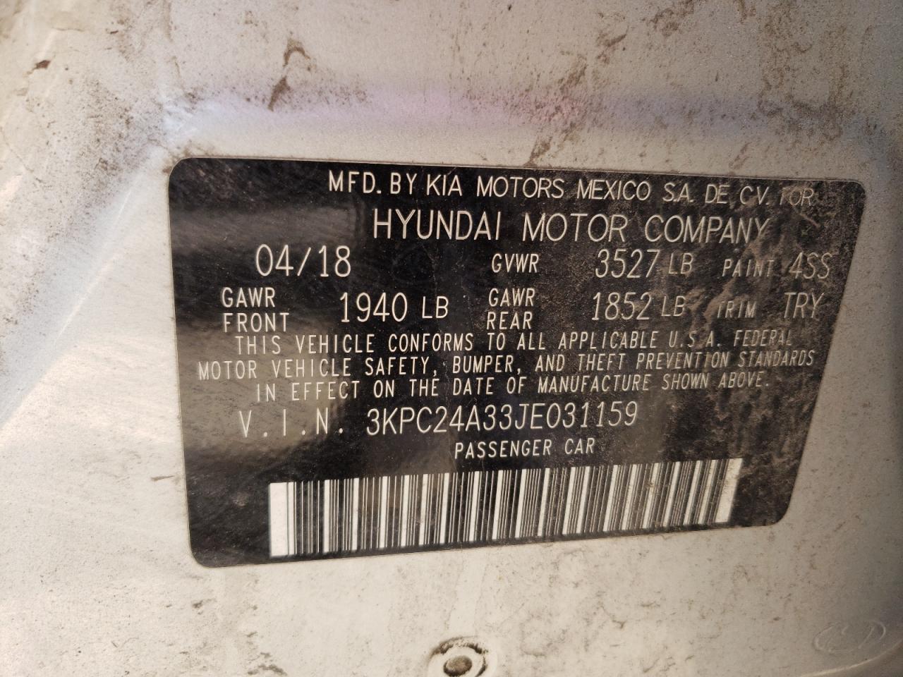 3KPC24A33JE031159 2018 Hyundai Accent Se