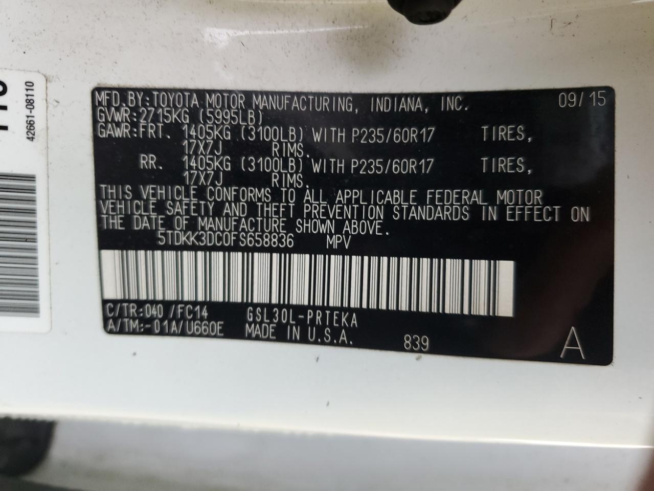 5TDKK3DC0FS658836 2015 Toyota Sienna Le