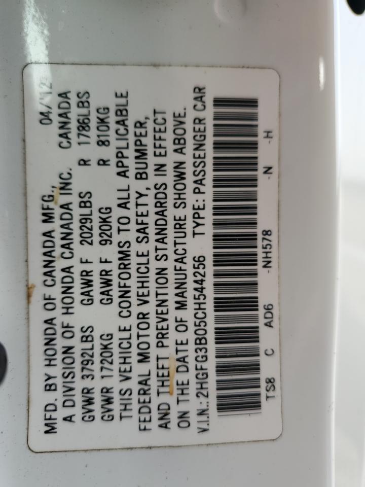 2HGFG3B05CH544256 2012 Honda Civic Exl