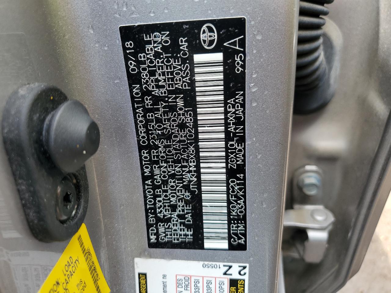 JTNKHMBX8K1024851 2019 Toyota C-Hr Xle