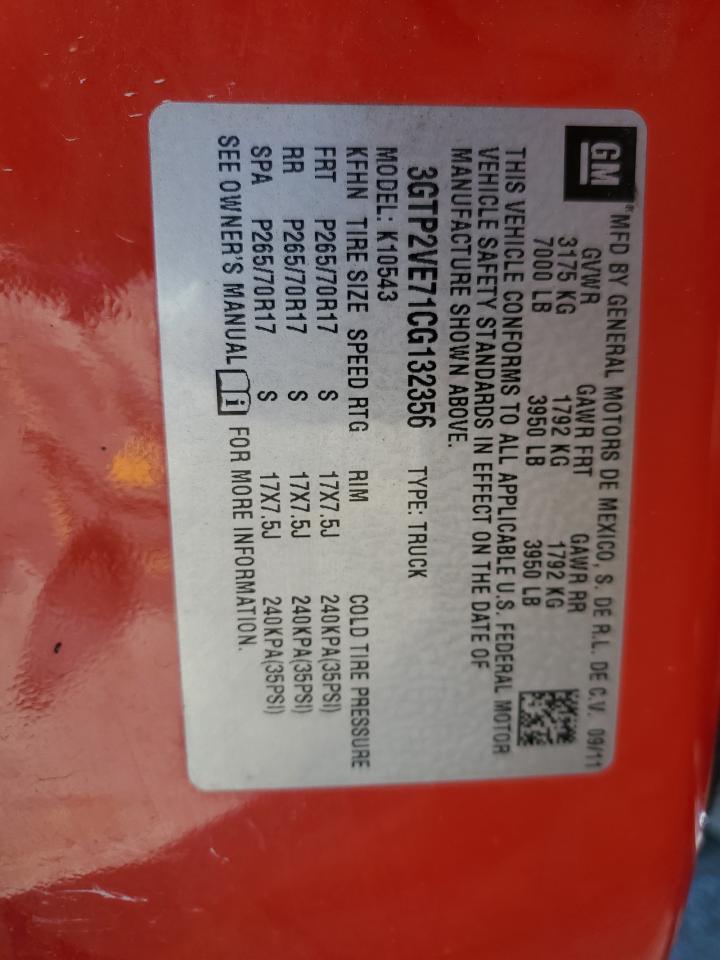 3GTP2VE71CG132356 2012 GMC Sierra K1500 Sle