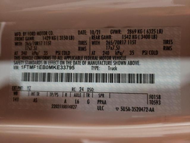 2021 FORD F150 - 1FTMF1EB0MKE33795