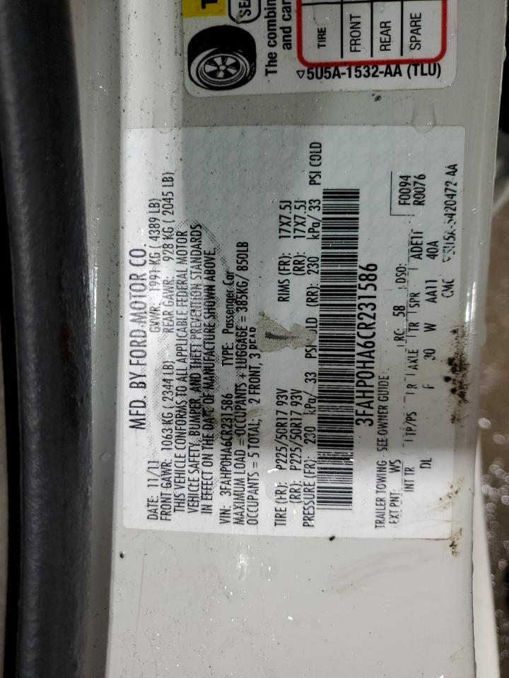 3FAHP0HA6CR231586 2012 Ford Fusion Se