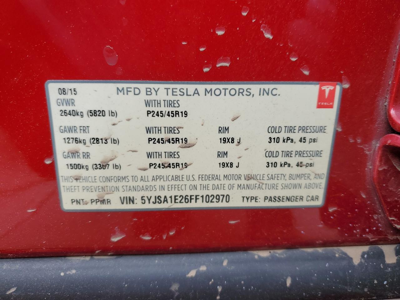 5YJSA1E26FF102970 2015 Tesla Model S