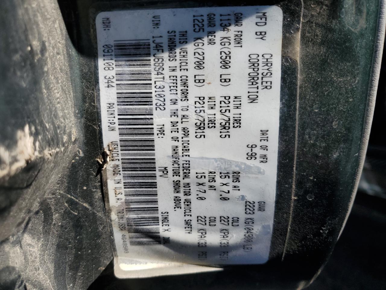 1J4FJ68S4TL310732 1996 Jeep Cherokee Sport