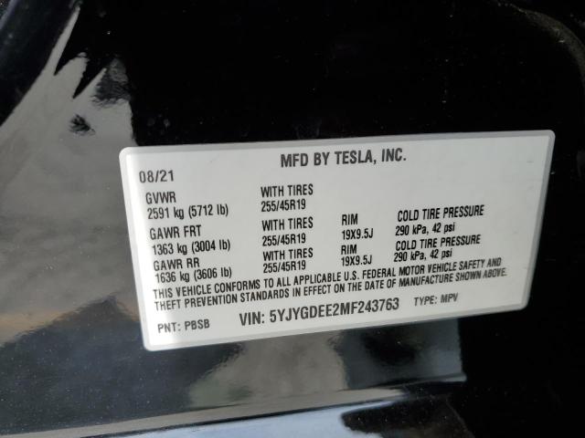 2021 Tesla Model Y VIN: 5YJYGDEE2MF243763 Lot: 54985804