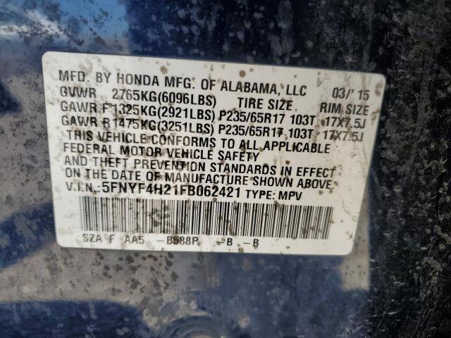 2015 Honda Pilot Lx VIN: 5FNYF4H21FB062421 Lot: 55022814