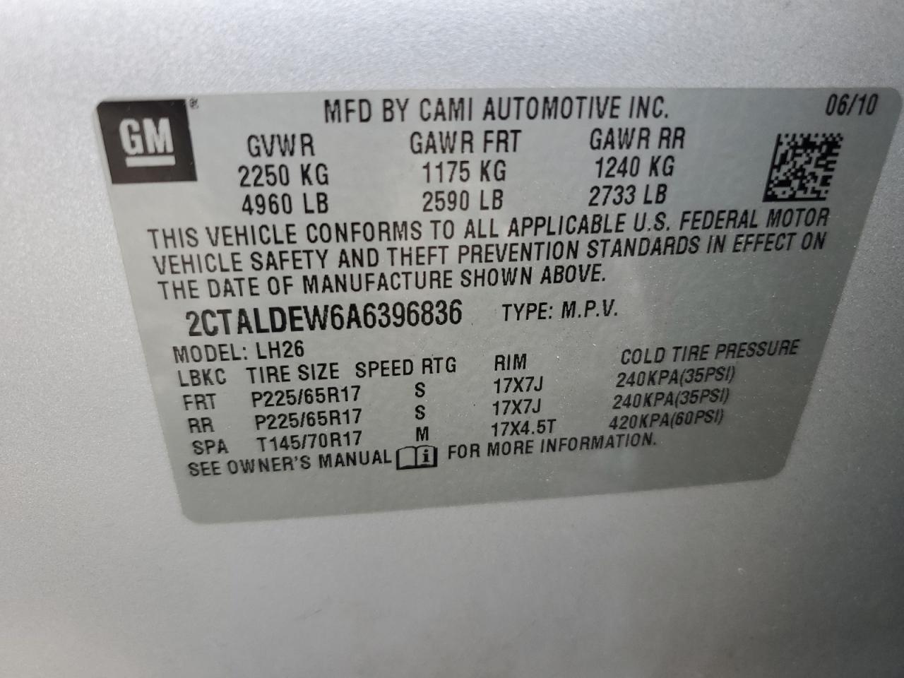 2CTALDEW6A6396836 2010 GMC Terrain Sle