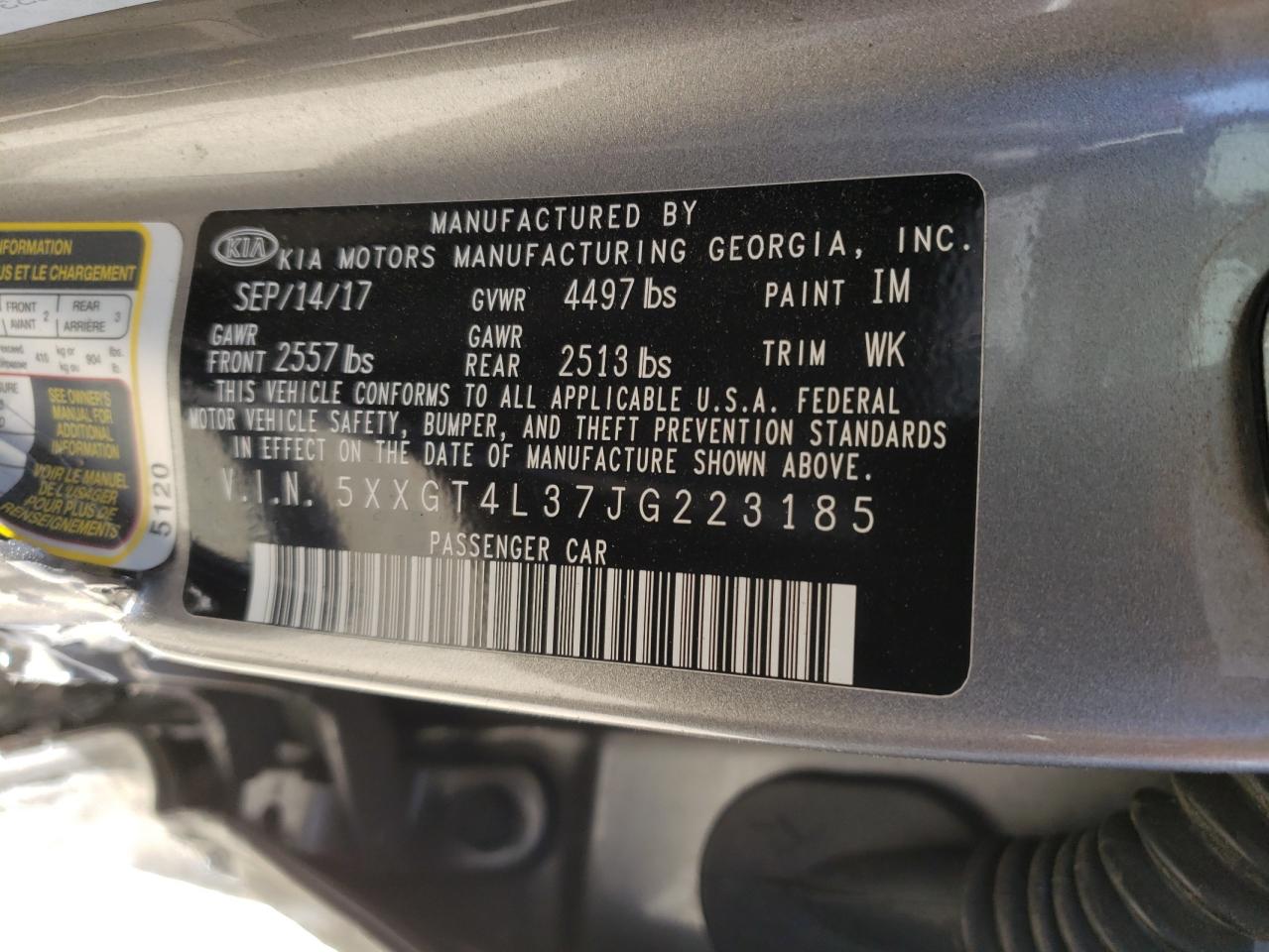 5XXGT4L37JG223185 2018 Kia Optima Lx