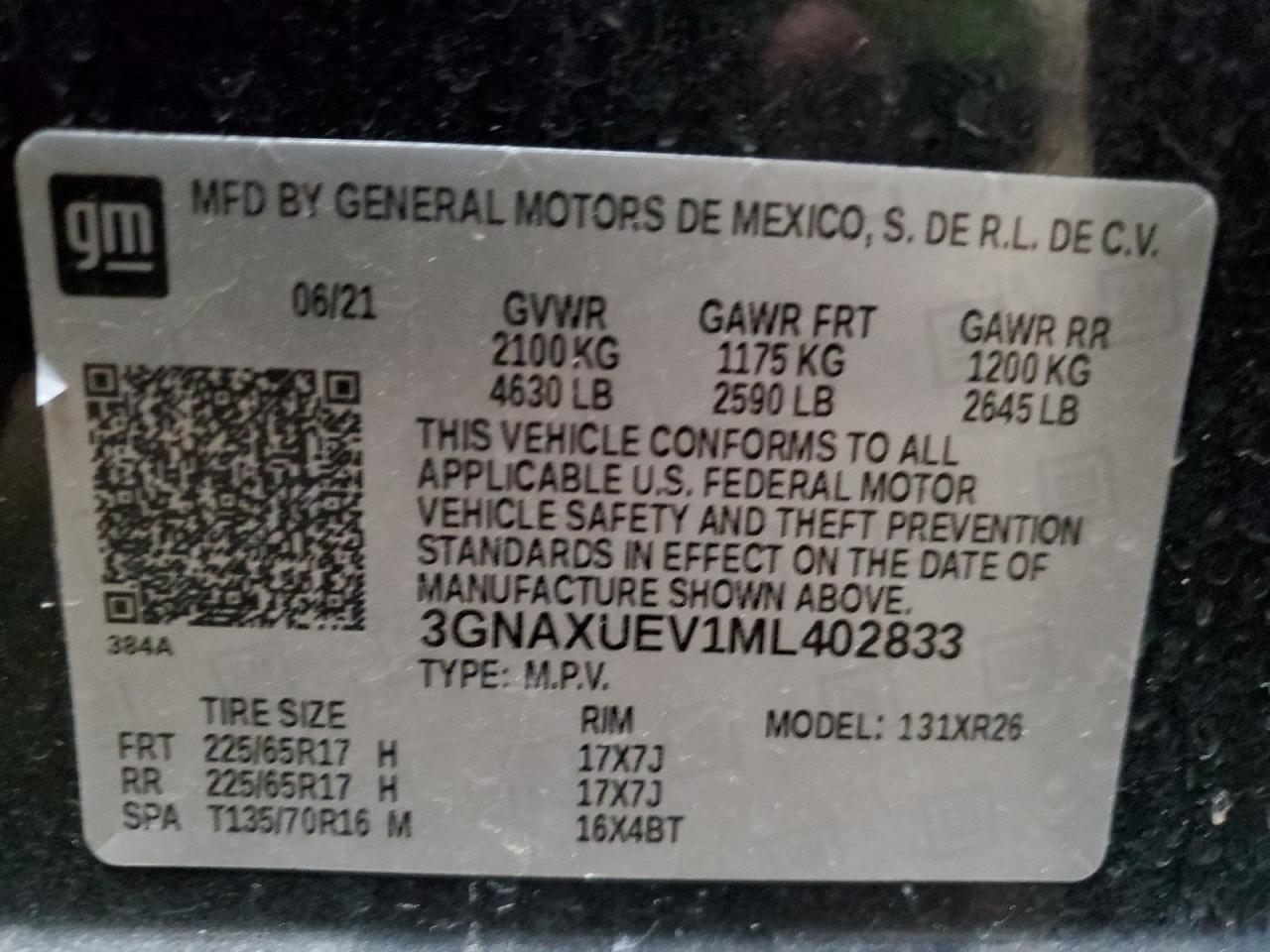 2021 Chevrolet Equinox Lt vin: 3GNAXUEV1ML402833