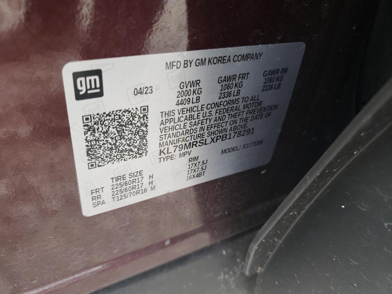 KL79MRSLXPB178291 2023 Chevrolet Trailblazer Lt