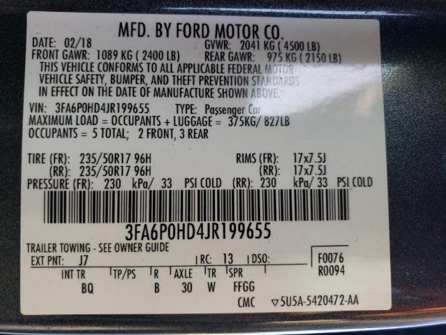 VIN 3FA6P0HD4JR199655 2018 Ford Fusion, SE no.12