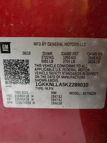 2019 GMC Acadia Sle VIN: 1GKKNLLA5KZ289010 Lot: 54739164