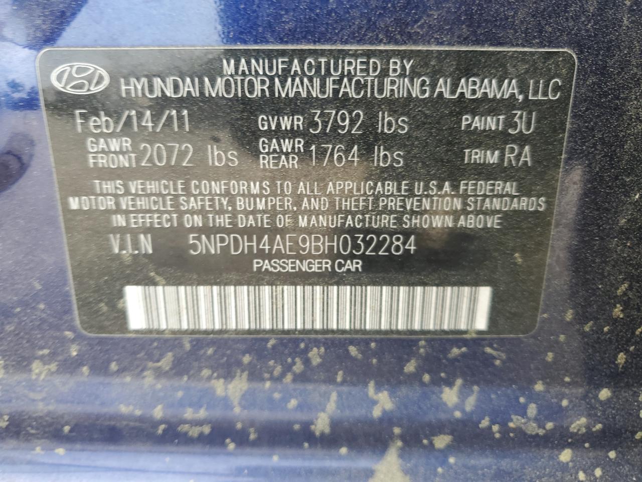 5NPDH4AE9BH032284 2011 Hyundai Elantra Gls