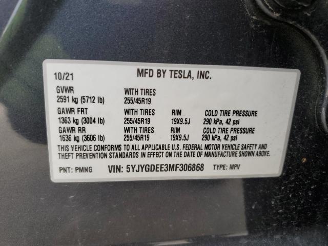 2021 TESLA MODEL Y - 5YJYGDEE3MF306868