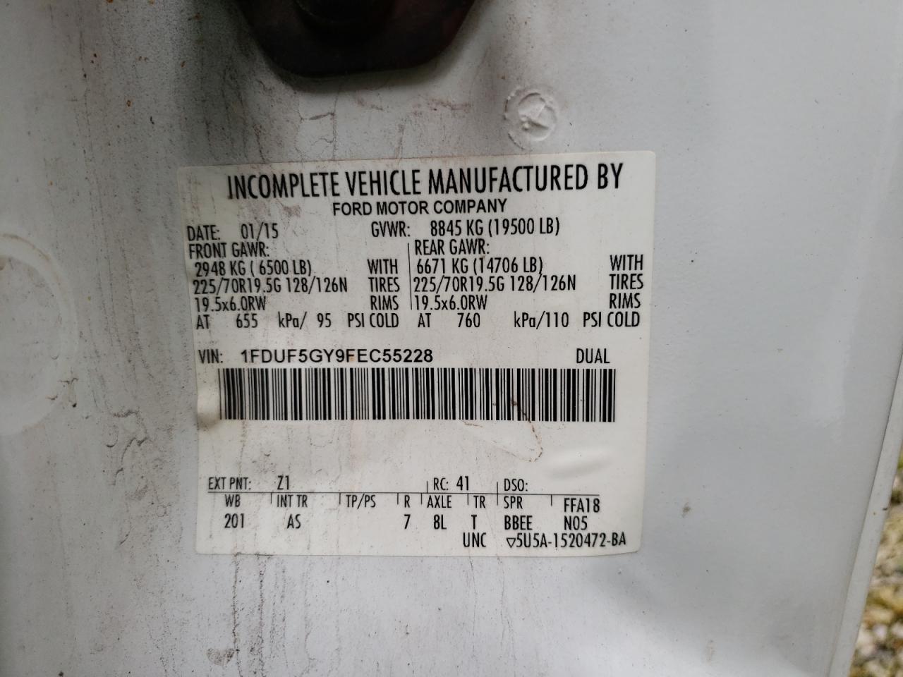 1FDUF5GY9FEC55228 2015 Ford F550 Super Duty