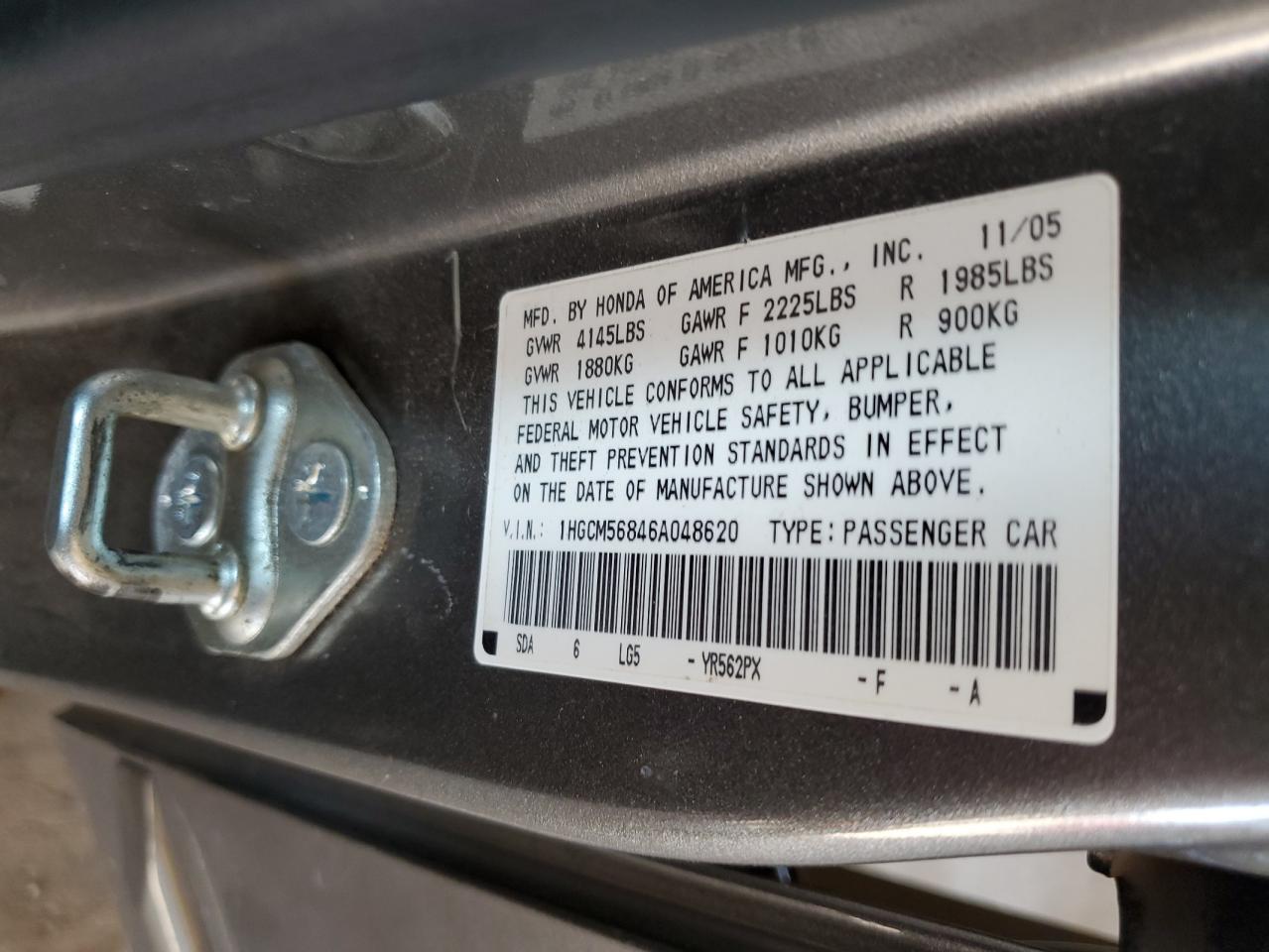 1HGCM56846A048620 2006 Honda Accord Ex