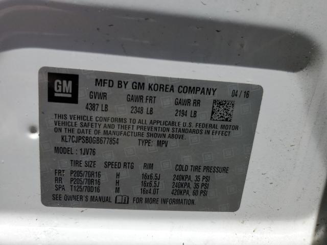 2016 Chevrolet Trax 1Lt VIN: KL7CJPSB0GB677854 Lot: 57137424