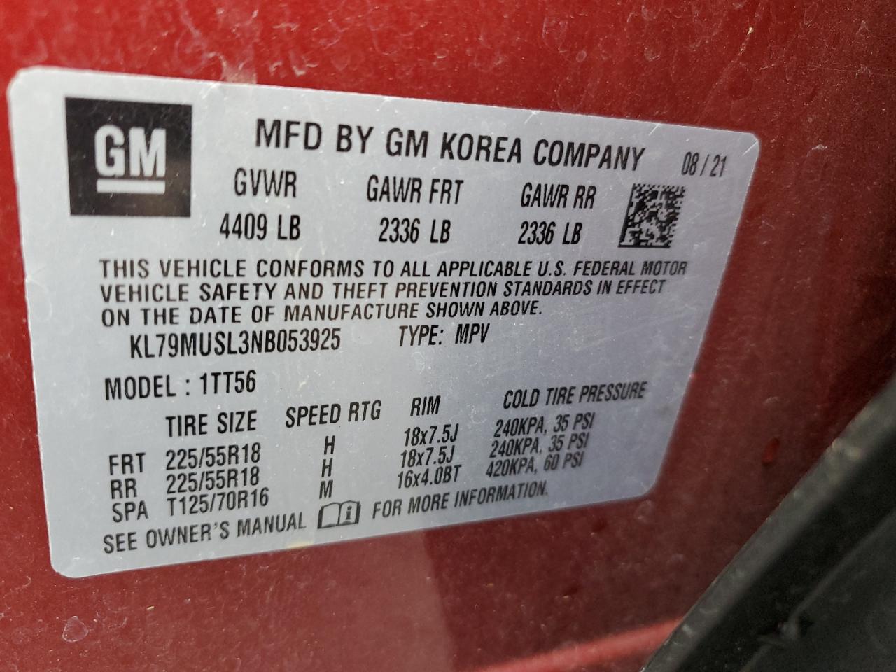 KL79MUSL3NB053925 2022 Chevrolet Trailblazer Rs