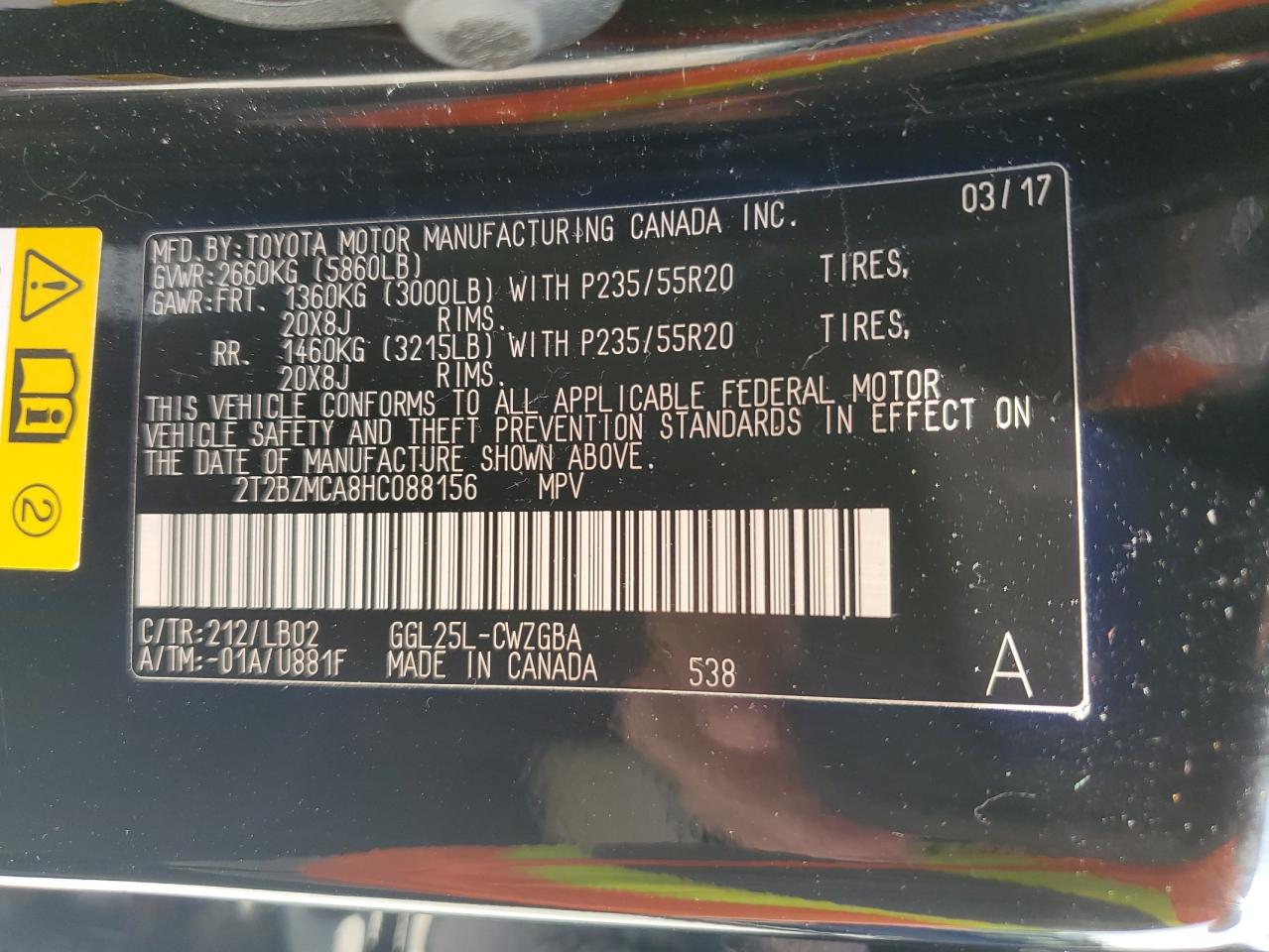 2T2BZMCA8HC088156 2017 Lexus Rx 350 Base